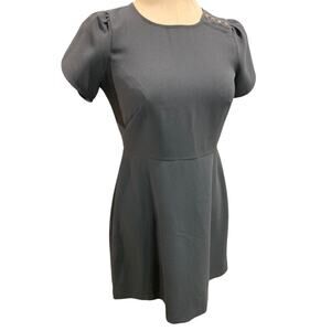 Size 2P Loft Petites Charcoal Gray A-Line Dress Button Embellished Shoulder